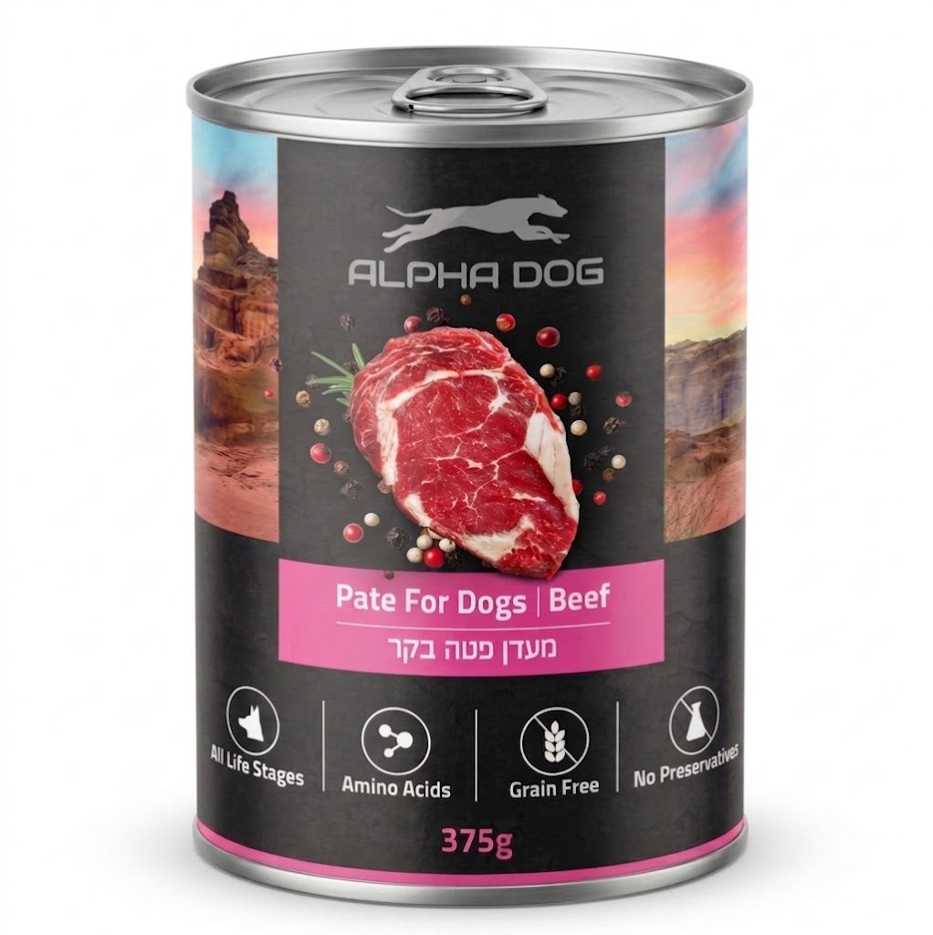מזון כלבים רטוב אלפא דוג פטה בקר - 375 גרם