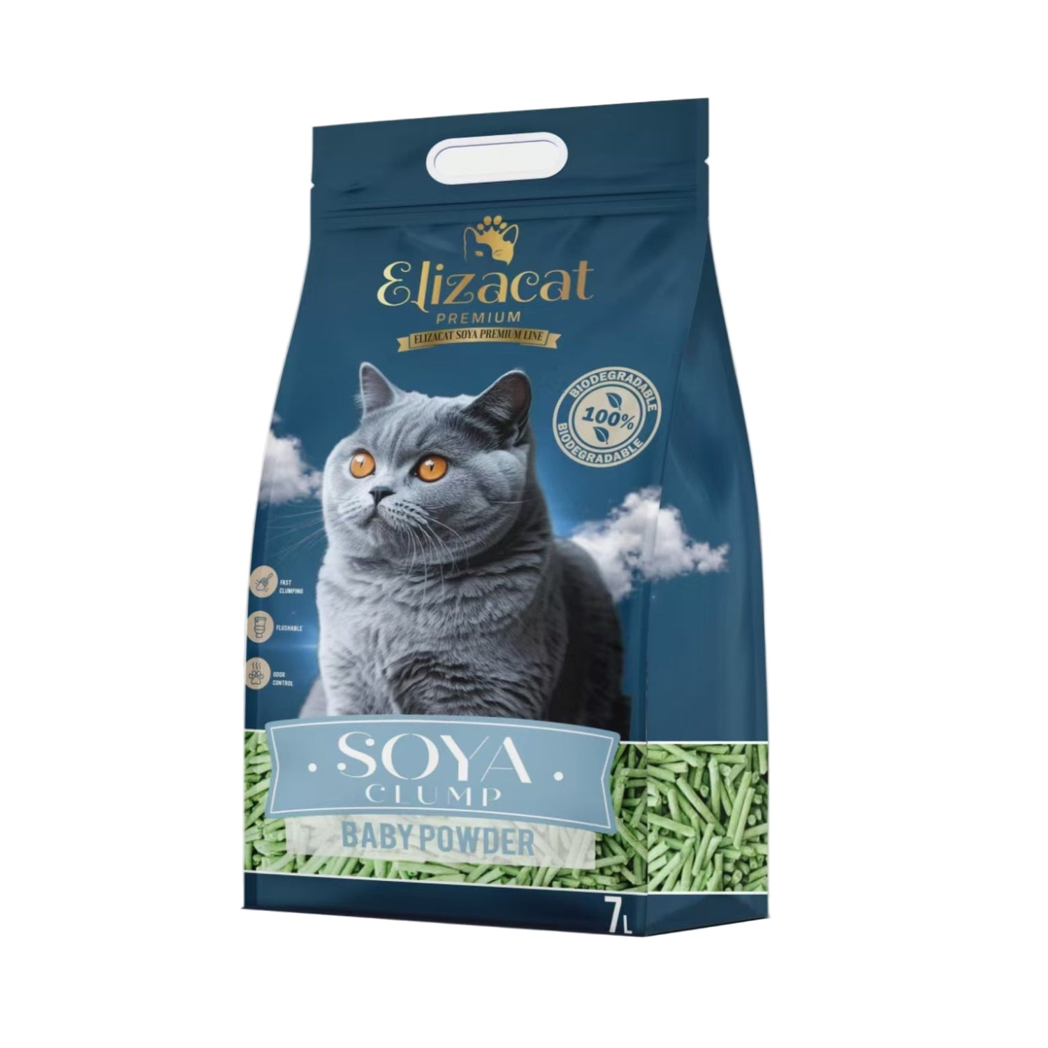 חול חתולים סויה אליזקט בייבי טלק 7 ליטר