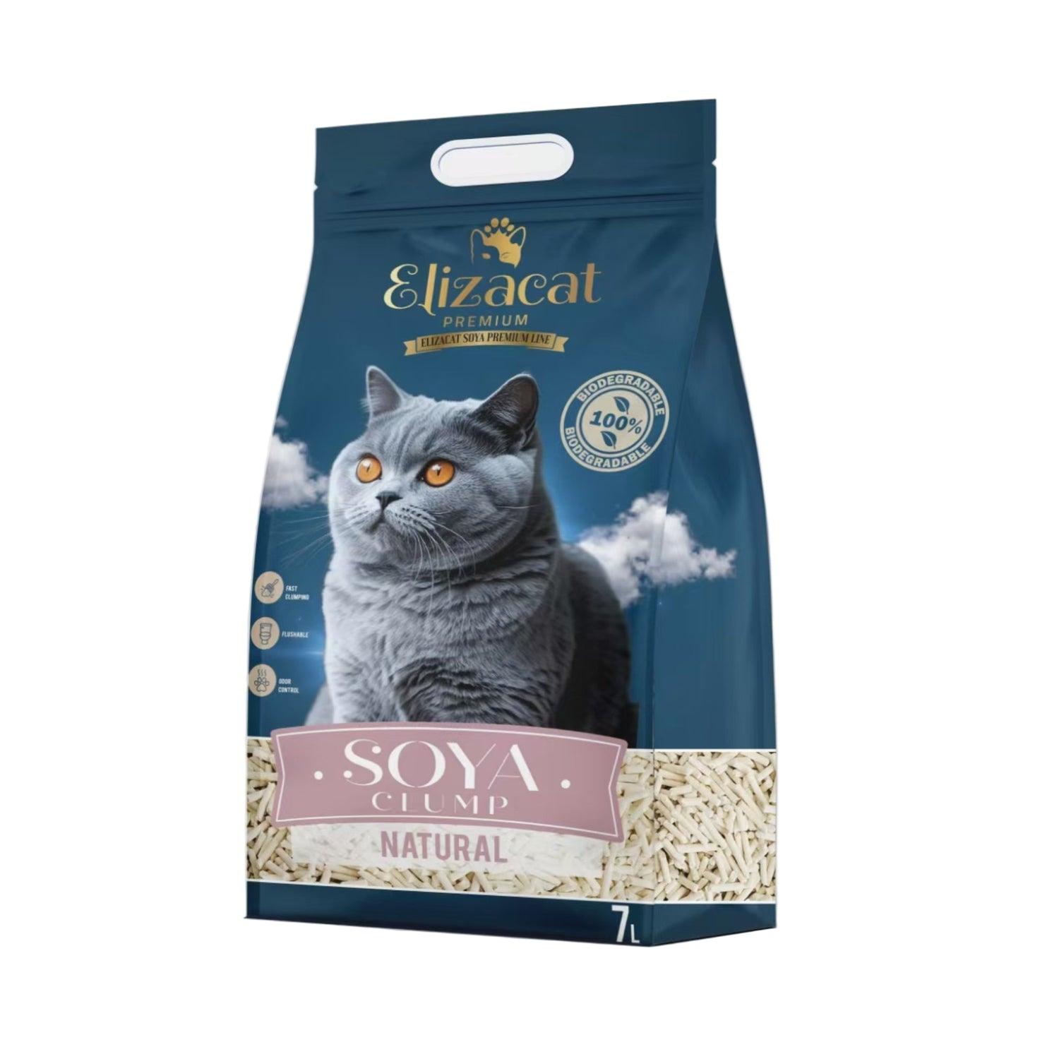 חול חתולים סויה אליזקט טבעי נטורל 7 ליטר