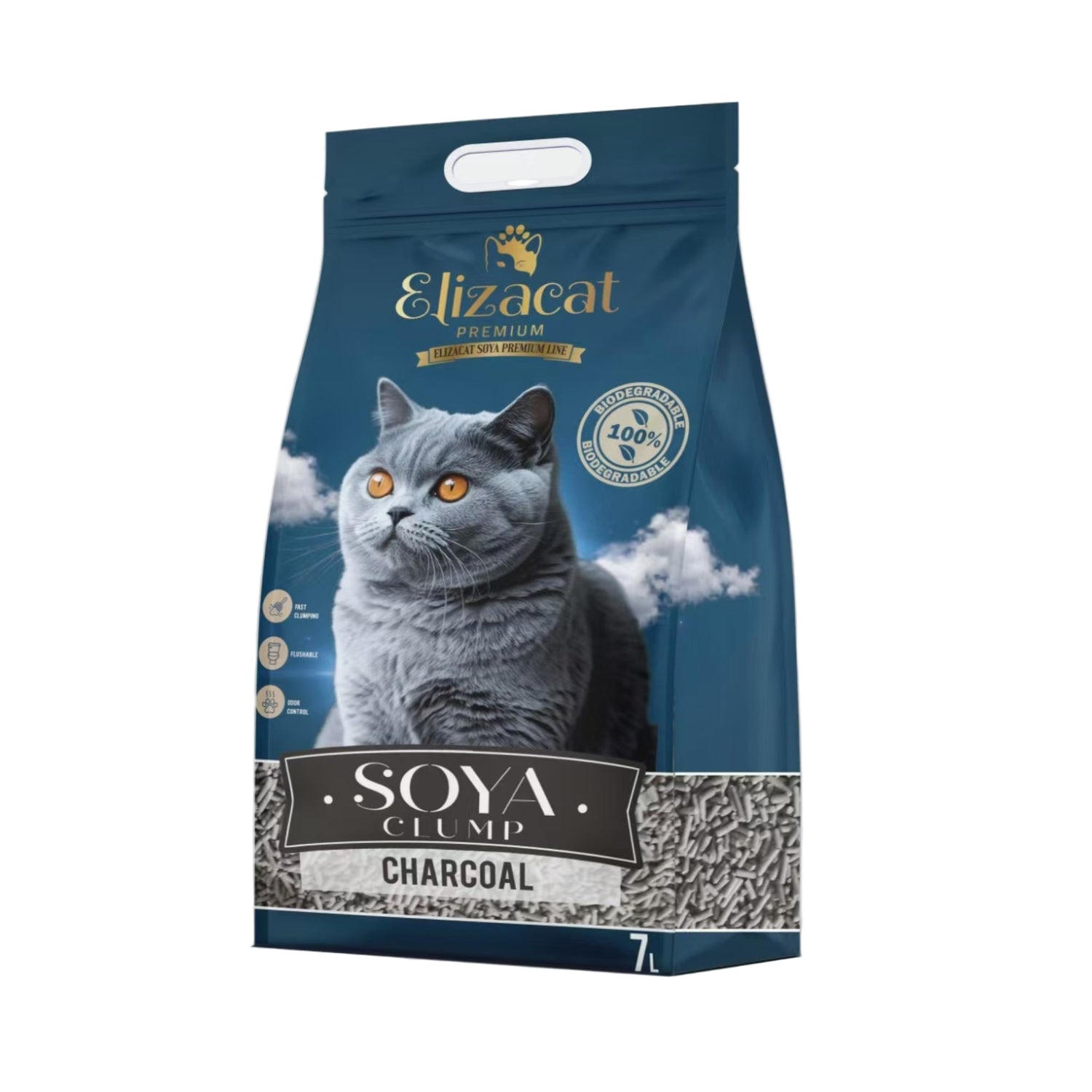 חול חתולים סויה אליזקט קרבון פחם 7 ליטר