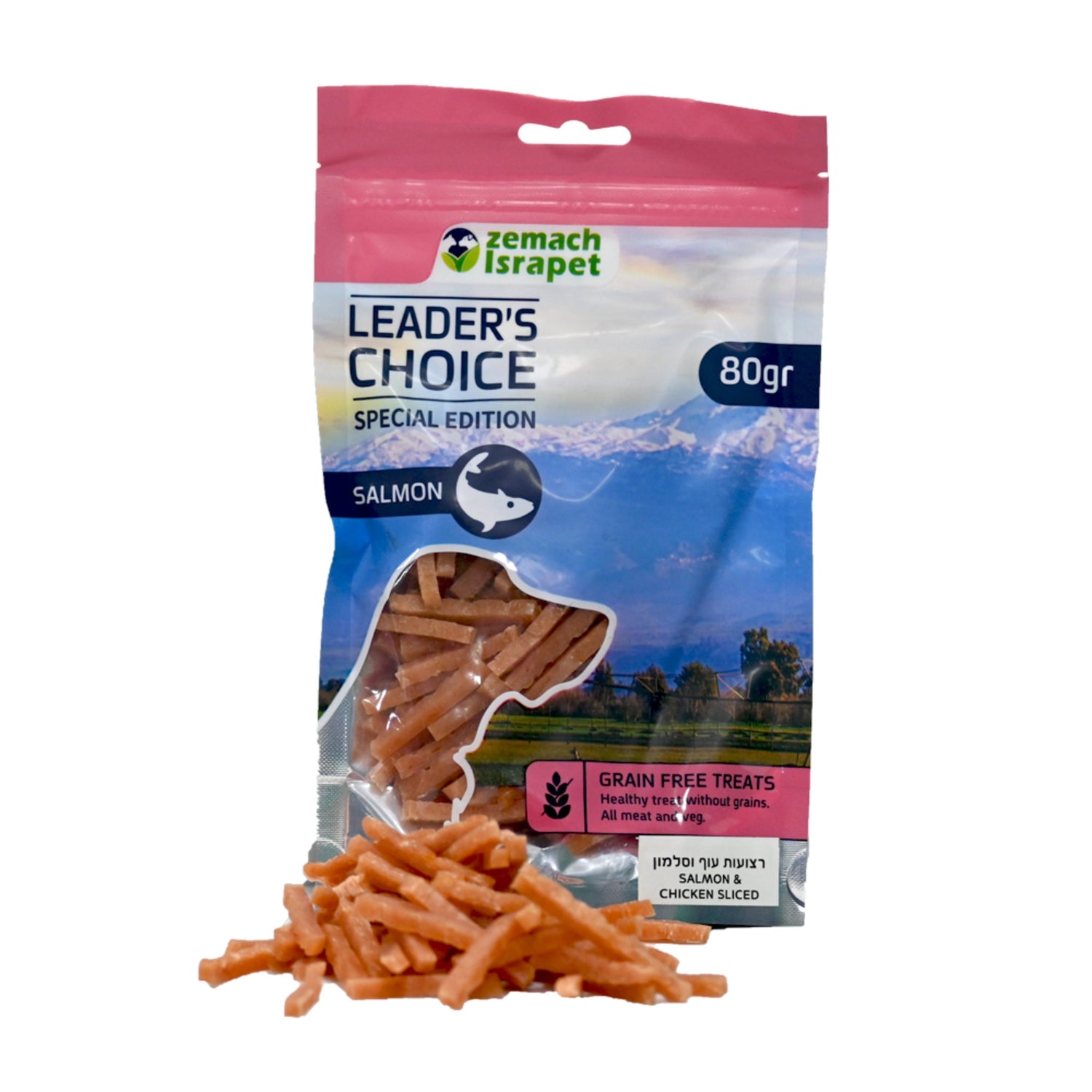 חטיף כלבים לידרס צ'וייס רצועות עוף וסלמון 80 גרם