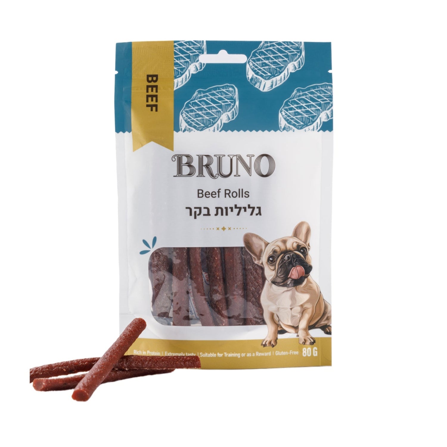 חטיף כלבים ברונו גליליות בקר 80 גרם