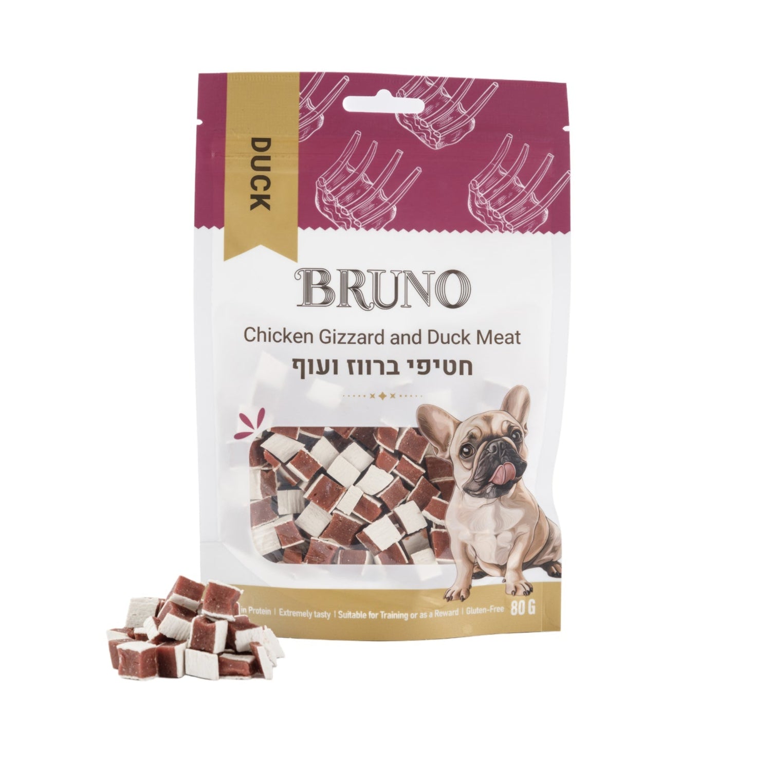 חטיף כלבים ברונו חטיפי ברווז ועוף 80 גרם