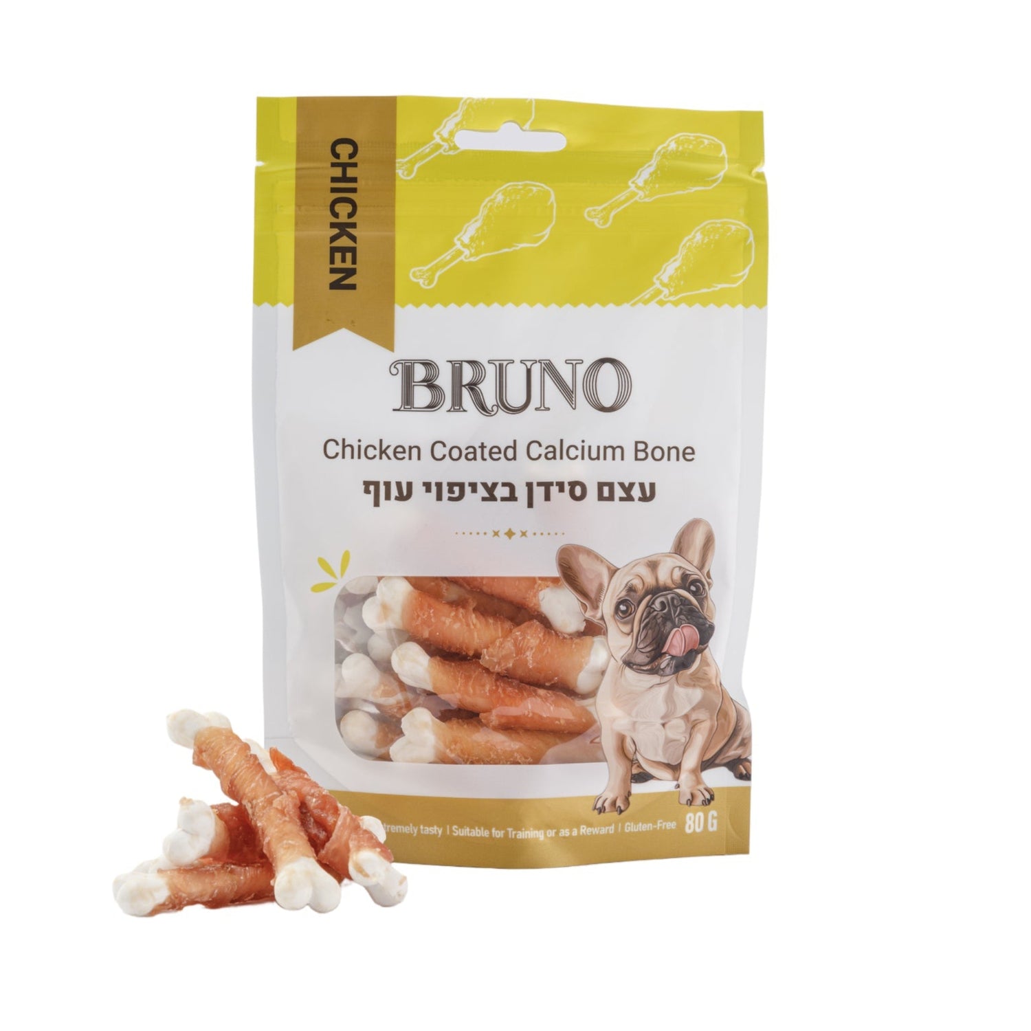 חטיף כלבים ברונו עצם סידן בציפוי עוף 80 גרם