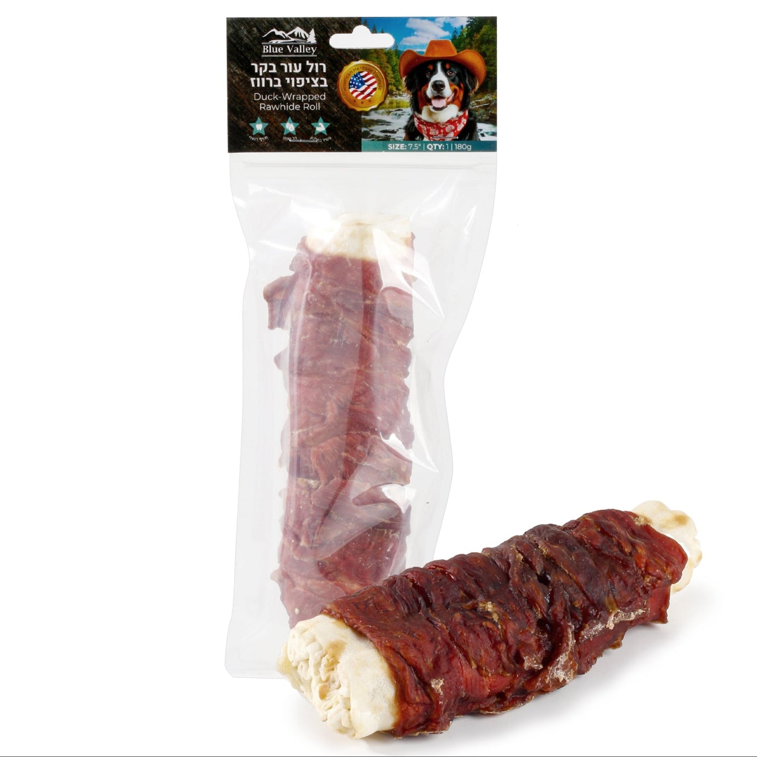 חטיף כלבים בלו וואלי רול עור בקר בציפוי ברווז 180 גרם