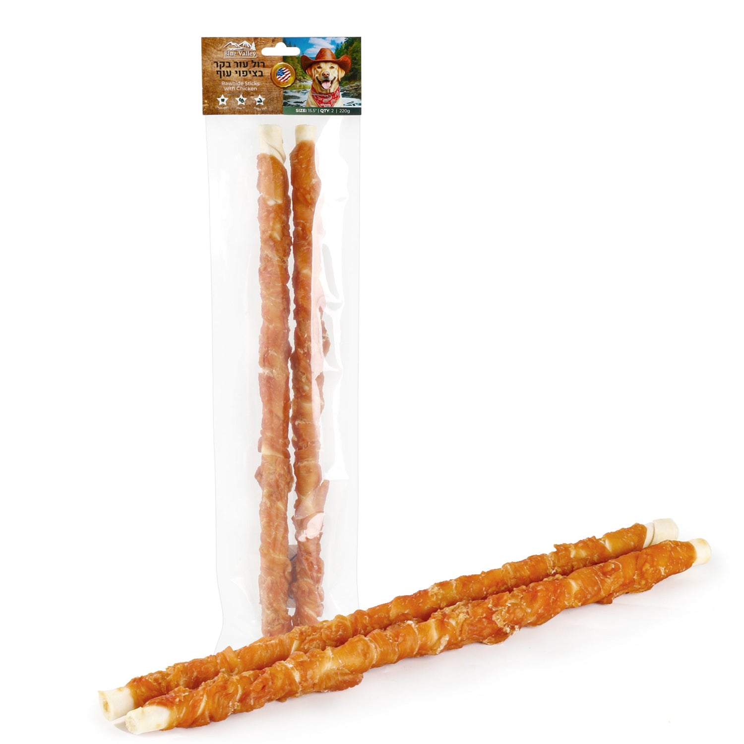 חטיף כלבים בלו וואלי רול עור בקר בציפוי עוף 220 גרם