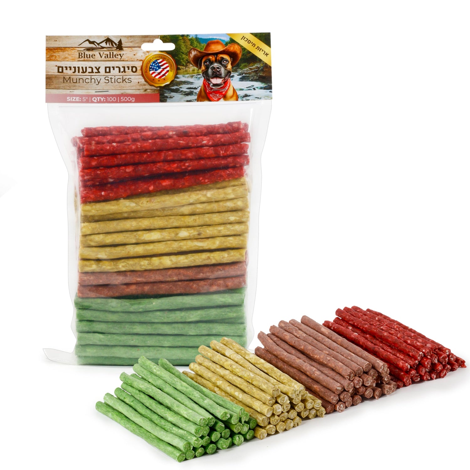 חטיף כלבים בלו וואלי סיגרים צבעוניים מארז חיסכון 500 גרם