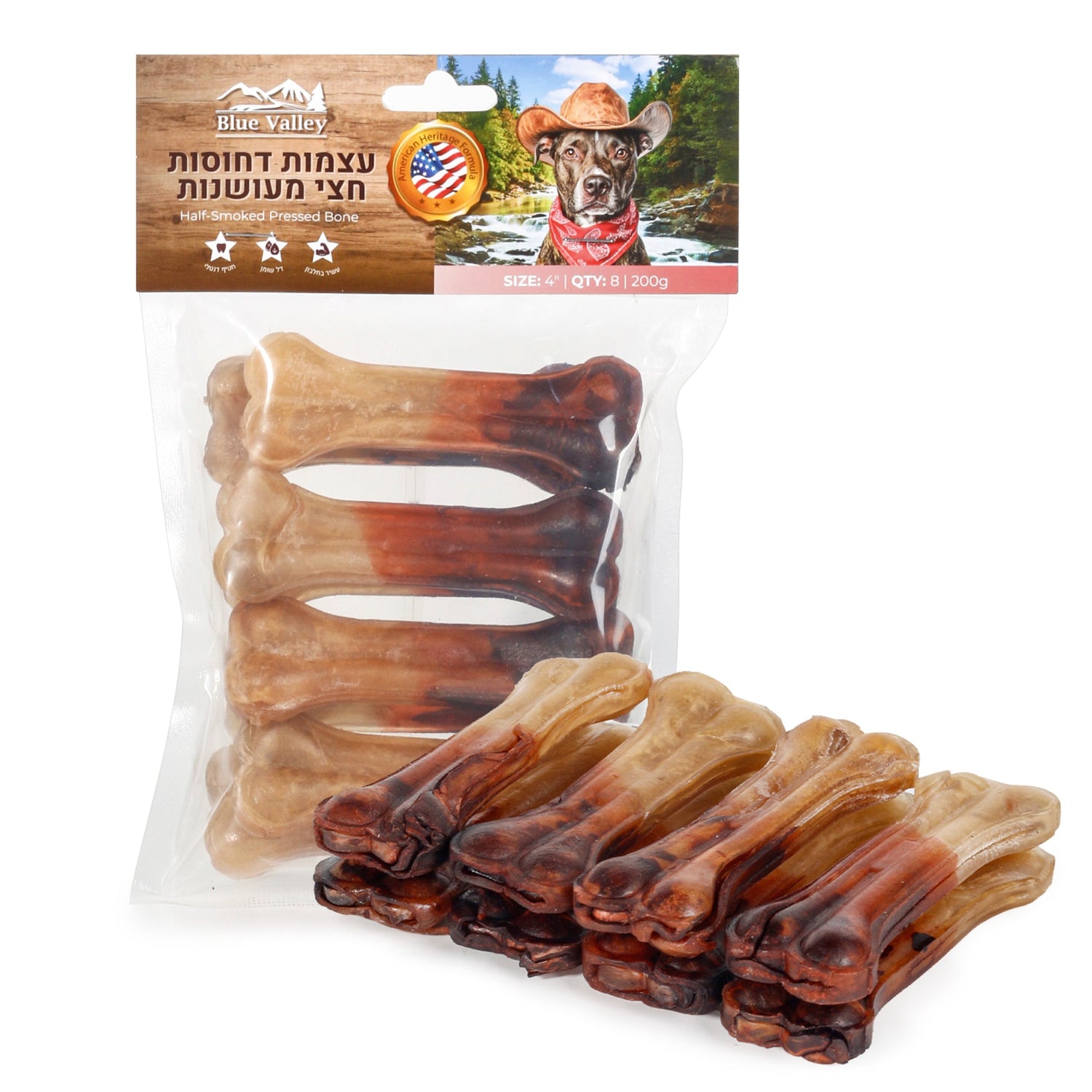 חטיף כלבים בלו וואלי עצמות דחוסות חצי מעושנות 4 אינץ' 200 גרם