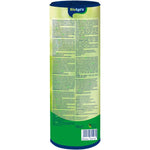 Back view of a cylindrical packaging with text and barcode