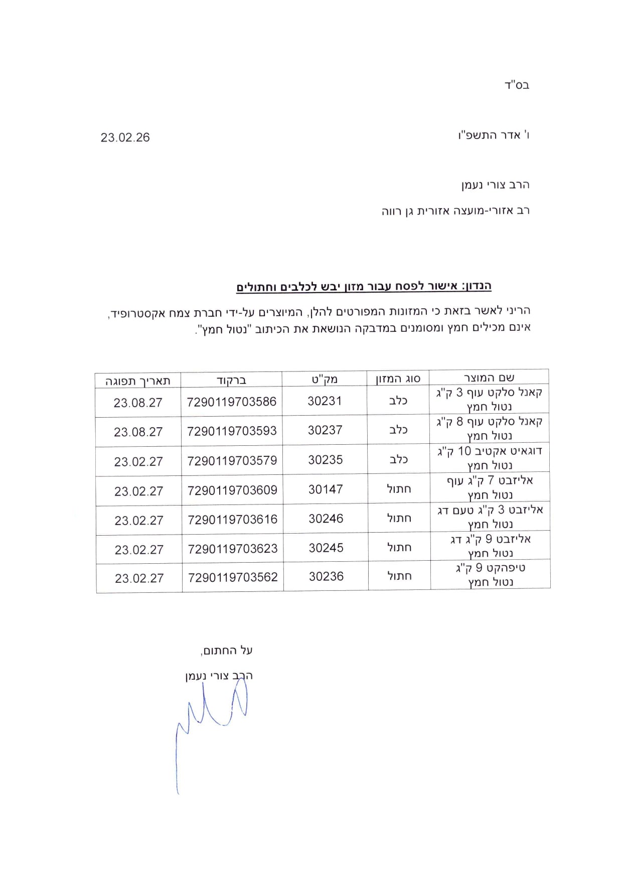 מזון חתולים נטול חמץ אליזבט - עוף